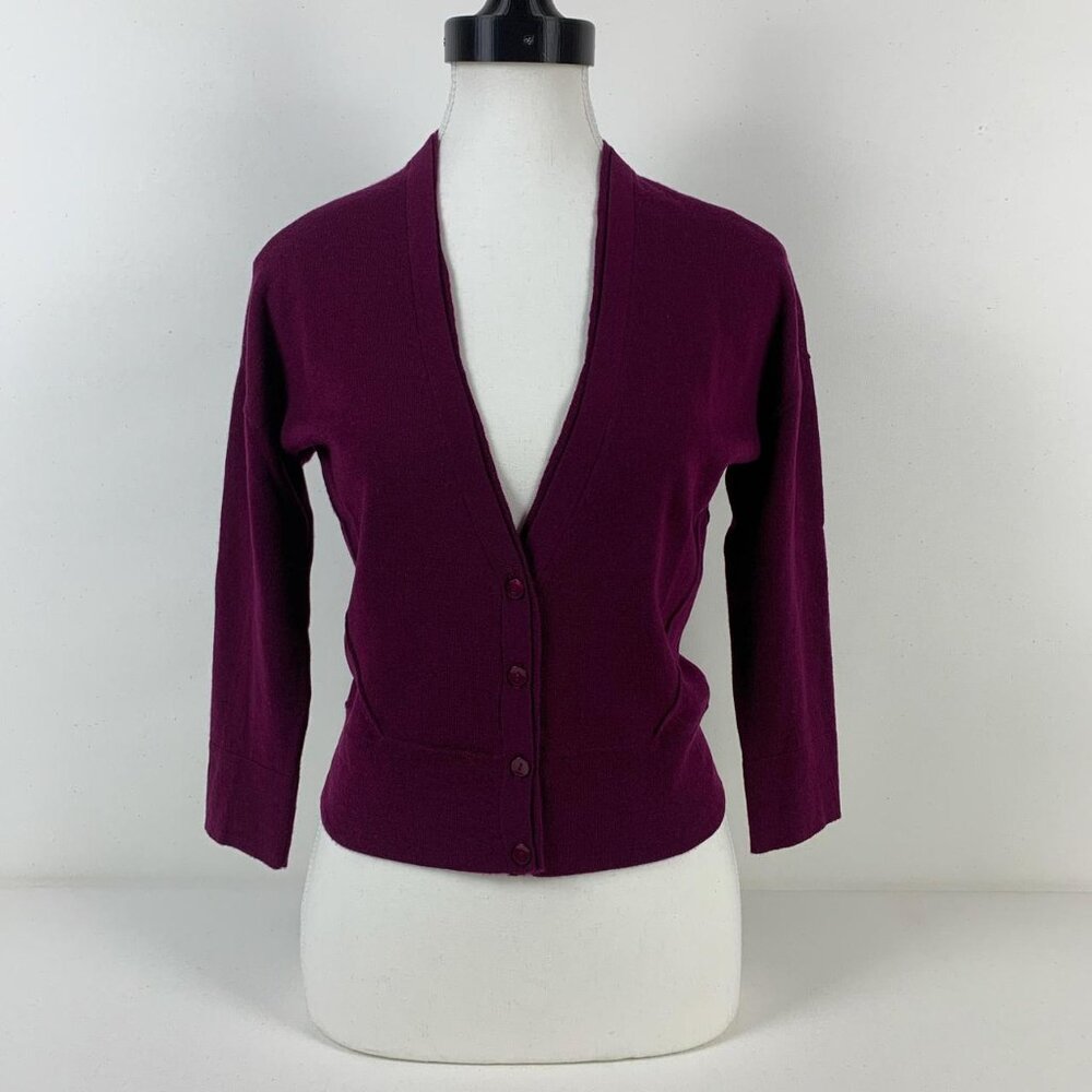 Valette Burgundy Cashmere Cardigan - 3/4 Sleeves & Button Front Elegance